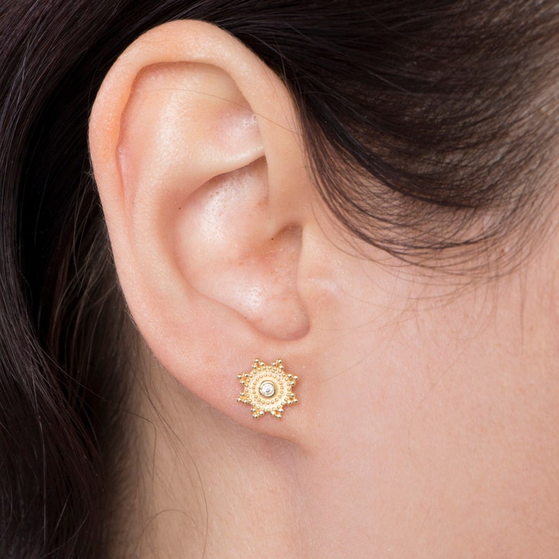 Sun Stud Earrings, Gold Stud Earrings, Small Stud Earrings, Dainty Stud Earrings image 1