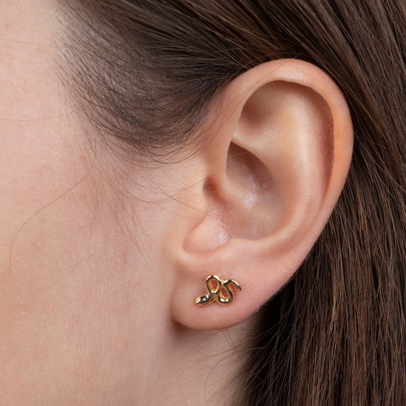 Tiny Gold Serpent Stud Earrings, Small Stud Earrings, Snake Studs, Minimalist Stud Earrings, Mothers Day Gift, Gifts for Her
