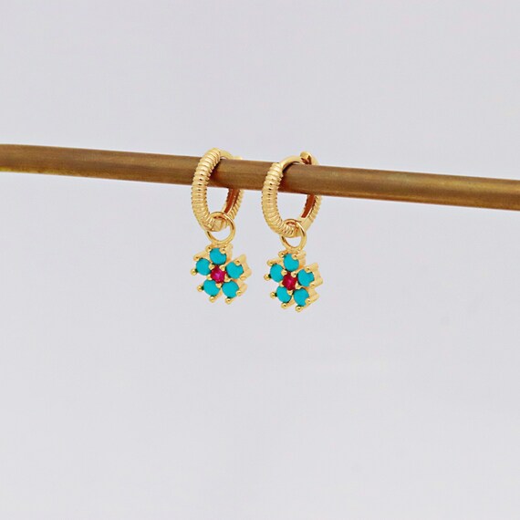 Vibrant Floral Gemstone Hoop Earrings: Gold-Filled, Non-Tarnish Silver, Dainty Dangle Drops