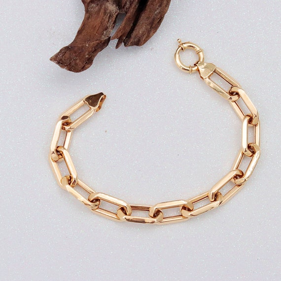 Elegant 14k Solid Gold Paperclip Chain Bracelet - Chunky Link Design for Women's Birthday Gift, Real Gold Bracelet