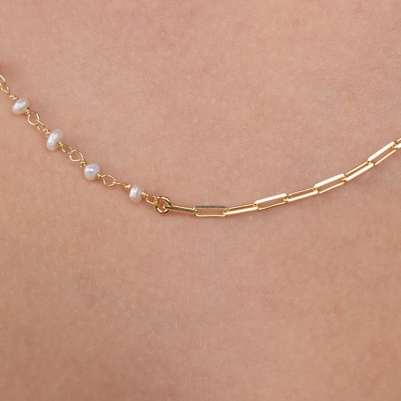 Elegant Freshwater Pearl & Gold Chain Necklace | Dainty Bridal Jewelry | Handmade Minimalist Gift