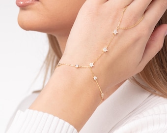 14K Gold Vermeil Star Hand Chain: Celestial Jewelry Gift