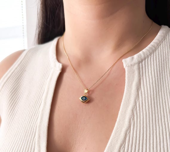 Delicate Gold Evil Eye Necklace: Blue Charm for Protection, Spiritual Jewelry Gift, Lucky Talisman
