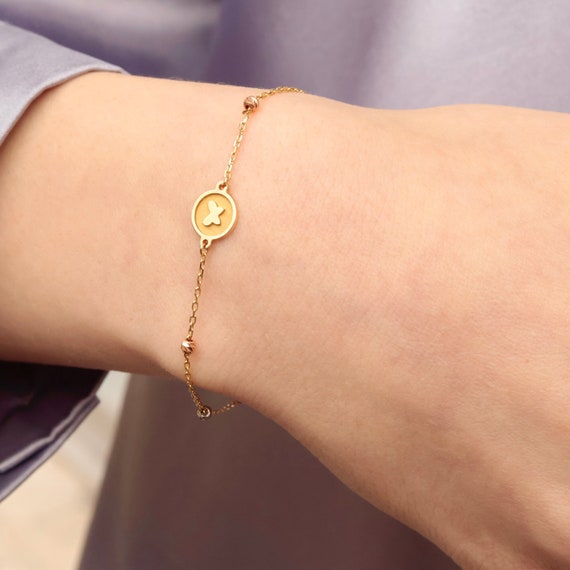 Delicate 14k Gold Butterfly Chain Bracelet: Minimalist Dainty Jewelry for Birthday Gifts
