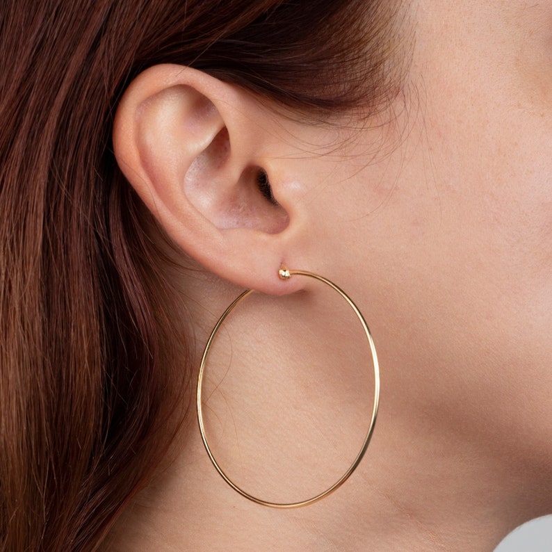 52 MM Hoop Earrings, Sterling Silver Hoop Earrings For Women, Lightweight Gold Earrings image 1