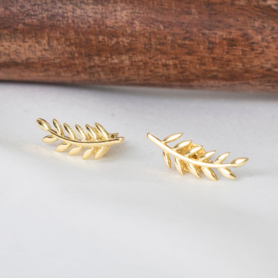 Elegant Olive Branch Gold Leaf Stud Earrings - Dainty Minimalist Jewelry for Bridesmaids & Gifts