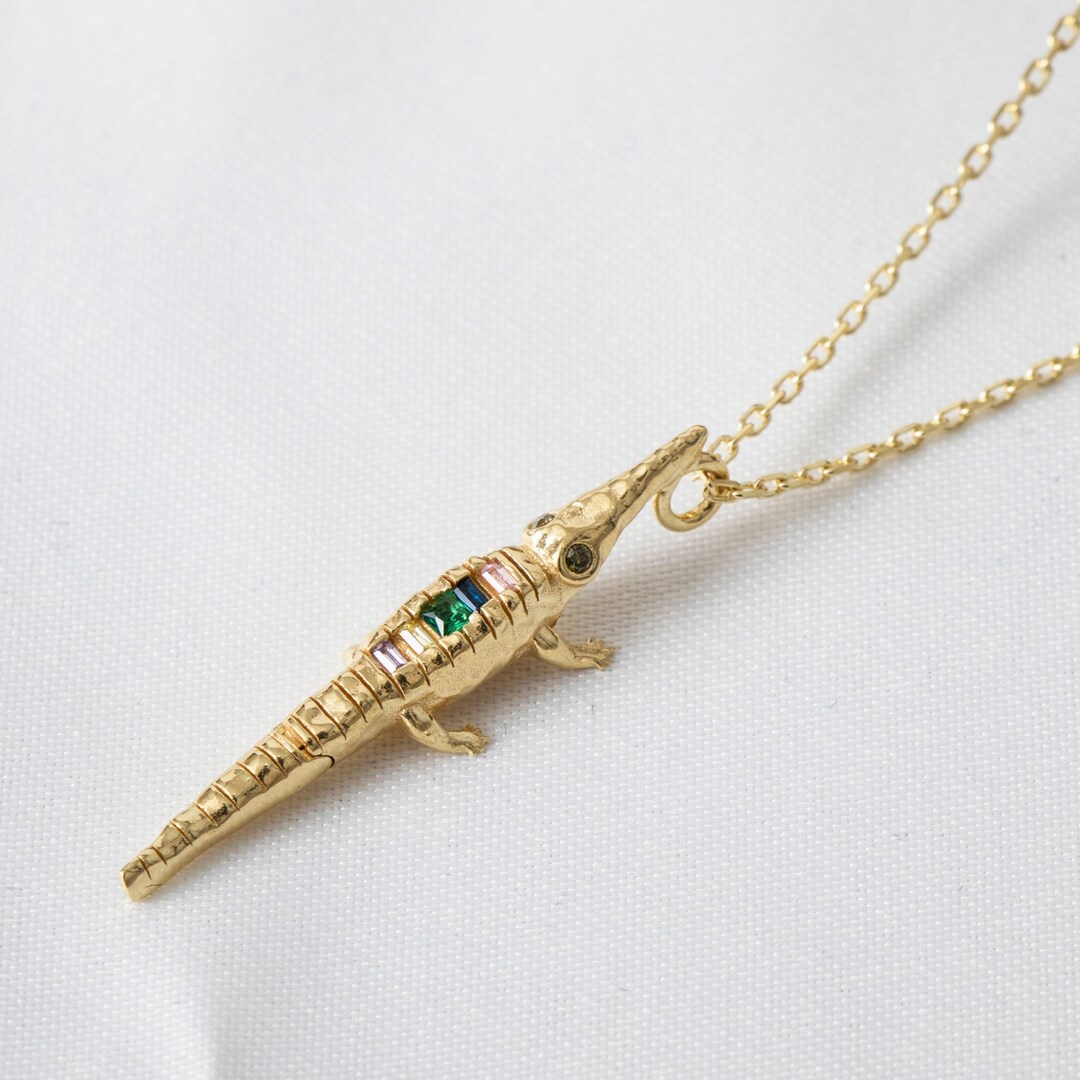 Crocodile Necklace Alligator Necklace Gold Animal Necklace Etsy