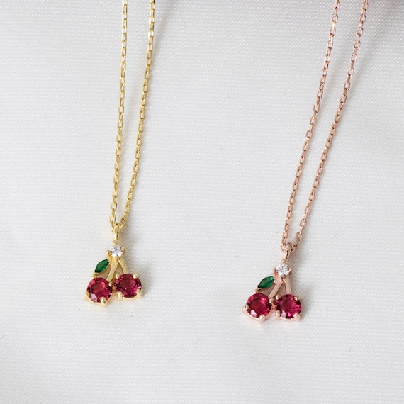 Dainty Cherry Necklace: Gold or Rose Gold Fruit Pendant for Summer - Waterproof Cute Charm Jewelry