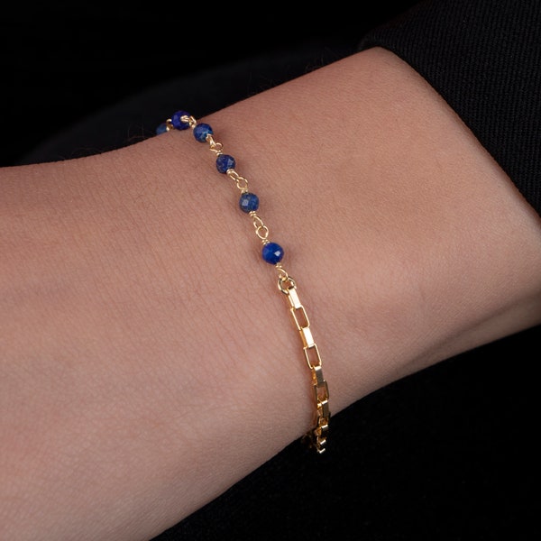 Gold And Lapis Lazuli Bracelet, December Birthstone Bracelet, Delicate Gold Bracelet, Gift For Her