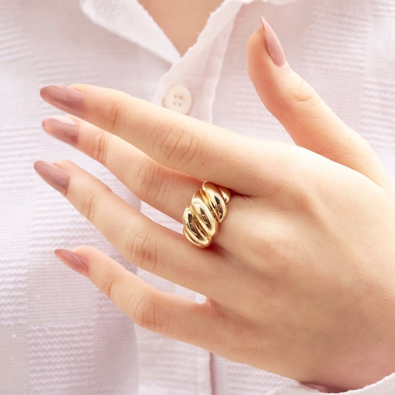 14K Gold Croissant Ring, Gold Dome Ring, Statement Jewelry, Chunky Ring, Fine Jewelry