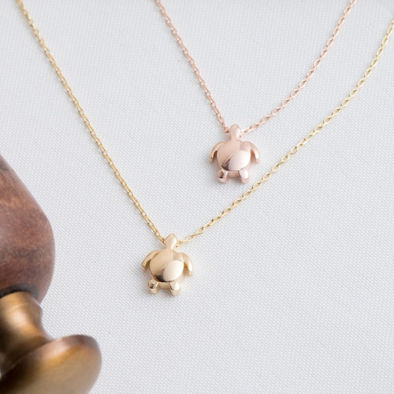 Delicate Rose Gold Sea Turtle Pendant Necklace - Waterproof Ocean-Inspired Jewelry Gift for Her
