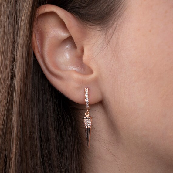 Elegant Gold Spike Dangle Earrings: Dainty Huggie Hoops for Women - Unique Jewelry Gift
