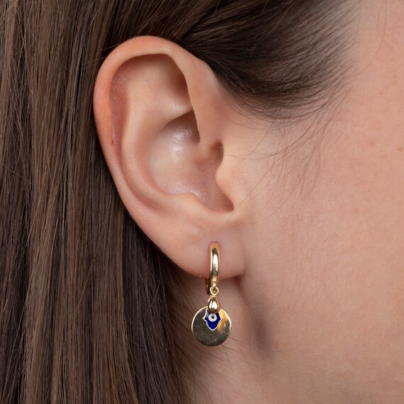 Evil Eye Hoop Earrings, Huggie Hoop Earrings, Dainty Gold Earrings, Hamsa Earrings