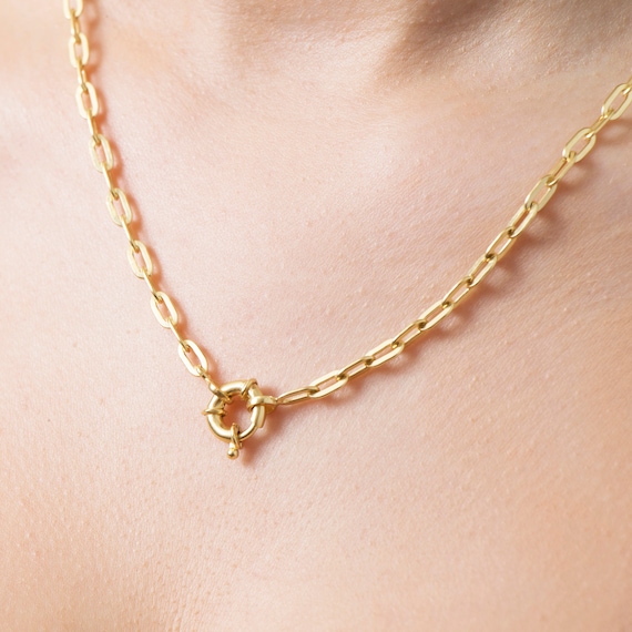 Sailor Lock Necklace, Gold Paperclip Necklace, Gold Vermeil Link Chain, Gold Chain Necklace For Her
