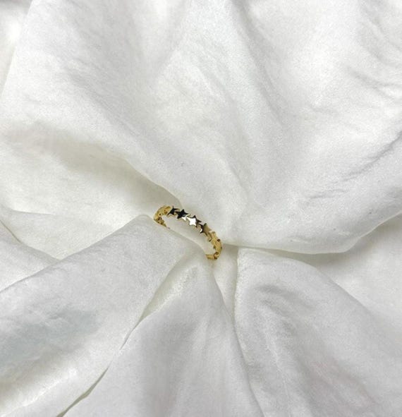 14k Solid Gold Celestial Star Band Ring - Dainty Minimalist Stacking Eternity Jewelry for Women