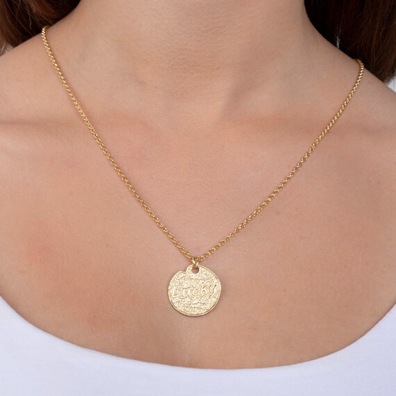 Vintage Gold Coin Medallion Necklace - Lucky Charm Pendant Jewelry Gift for Women