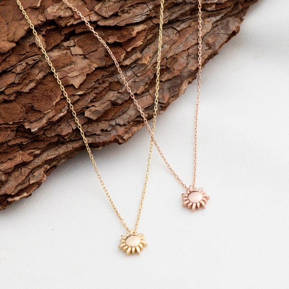 Gold Sun Necklace, Tiny Sun Necklace For Women, Rose Gold Sunburst Necklace, Mini Sun Pendant, Stackable Necklace, Gift For Her