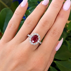 2 CT Red Garnet Oval Cut Halo Engagement Ring, 14K Solid Gold Ring, Pave Setting Ring, Proposal Ring, Gorgeous Ring, Anniversary Gift