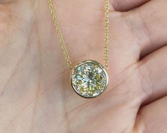 4 CT Yellow Round Cut Moissanite Necklace, 14K Solid Gold Bezel setting Necklace, Minimalist Necklace, Color Stone Jewelry, Gift For Her