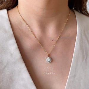 Back Petal Flower Style Pendant, Round Cut Lab Grown Diamond Pendant, 14K Solid Gold Pendant, Double Halo Setting Pendant, Gift For Her image 2