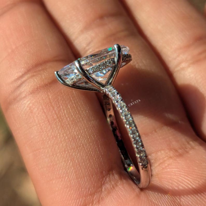 3 CT Pear Cut Moissanite Engagement Ring, Sterling Silver Pave Hidden ...