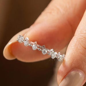 Dainty Thin Moissanite Stacking Ring Delicate Floating Diamond Minimalist Wedding Band Promise Ring Anniversary Gift