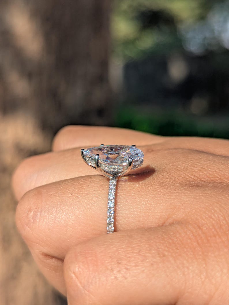 3 CT Pear Cut Moissanite Engagement Ring, Sterling Silver Pave Hidden ...