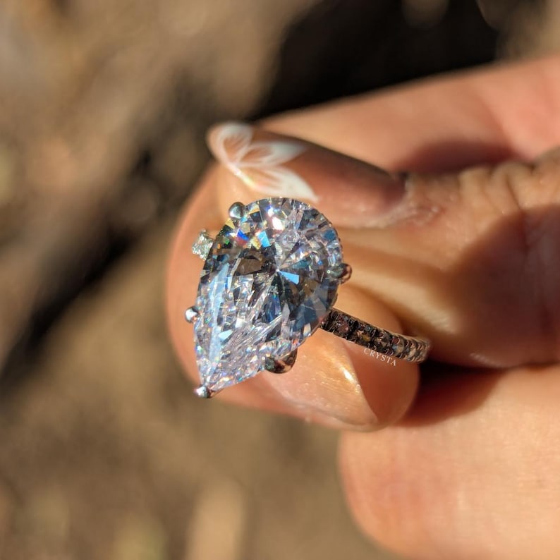 3 CT Pear Cut Moissanite Engagement Ring, Sterling Silver Pave Hidden ...
