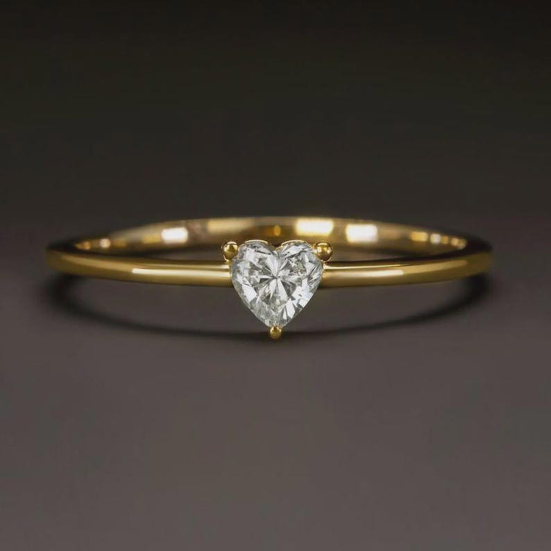Minimalist Heart Shape Lab Grown Diamond 14K Gold Ring • Valentines ...