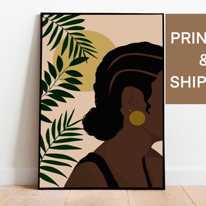 Printed and Shipped Black Woman Art, Printable Wall Art, Black Art Print, Black Wall Art, Black Girl Wall Art, Plant Girl, Plant Wall Art