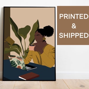 Black Woman Boss Wall Art, Black Girl boss Art Print , Working Woman Art, Woman Illustration, Afro Art, Office Art Print