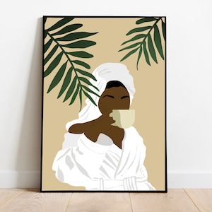 Schwarze Frau Kunst, Afrikanische Frau Kunst, digitaler Download, Selbstfürsorge Kunst, Afro-Wand-Kunst, Mode-Druck, schwarze Mädchen-Wand-Kunst, Bad-Druck, Spa