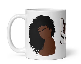 Caneca de menina de pele marrom, ilustração afro-americana, canecas para mulheres, caneca de café de cerâmica, caneca de menina preta, presentes de feriado