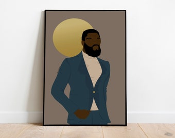 Black Man Illustration, Printable Wall Art,Black Man Art, Black Art Print,Afro Art,  Wall Decor, Modern Art, Abstract Art Print, African Man
