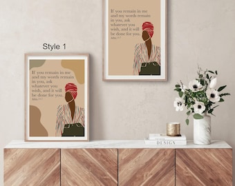 Black Woman Christian Wall Art, Fait-based Art, Bible Verse Art Print, Christian Wall Decor, Black Women Art, Digital Download