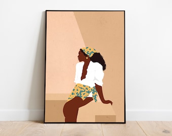 Black Woman Wall Art, Black Girl Art Print, DIGITAL  DOWNLOAD , Boho Woman Art, Woman Illustration, Afro Art, Fashion Print