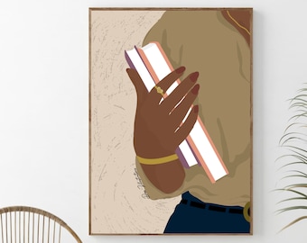 Black Woman Reading Books Wall Art, Black Girl Art Print, DIGITAL  DOWNLOAD , African American Woman Art, Woman Illustration, Afro Art