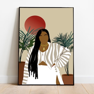 Curvy black woman art, boho wall decor, Instant download, plus size melanin women art, african american art, big girl art, body positive art