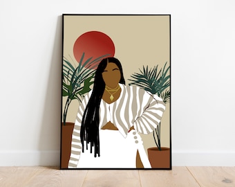 Curvy black woman art, boho wall decor, Instant download, plus size melanin women art, african american art, big girl art, body positive art