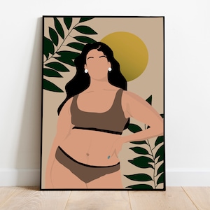 Curvy woman art, boho wall decor, Instant download, plus size women art, body positive art, big girl art, curvy body