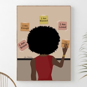 Black Woman Affirmation Art, Printable Wall Art, Women Illustration, Black Wall Art, Black Women Wall Art, Afro Art, Minimalistic
