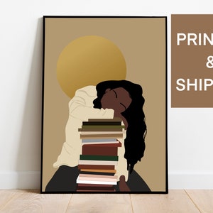 Black Woman Reading Art, Printed and Shipped, Afro American art, Boho Woman print, Book Lover Art, Female Art, Wall Art, Black girl print