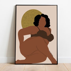 Curvy black woman art, boho wall decor, Instant download, plus size melanin women art, african american art, big girl art, body positive art