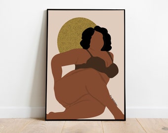 Curvy black woman art, boho wall decor, Instant download, plus size melanin women art, african american art, big girl art, body positive art