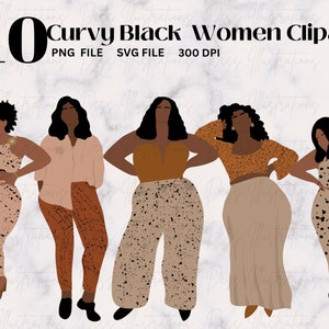 Black Girl Clipart, Curvy Girl Clipart, Fashion Planner Clipart, Black Woman Clipart, African American Fashion Clipart, Plus Size Clipart