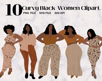 Black Girl Clipart, Curvy Girl Clipart, Fashion Planner Clipart, Black Woman Clipart, African American Fashion Clipart, Plus Size Clipart