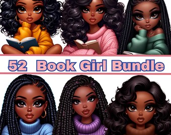 52 Clipart per amanti dei libri, Clipart accogliente per donne nere, Clipart di libri, Clipart accogliente, Ragazza melanina, Clipart afroamericana