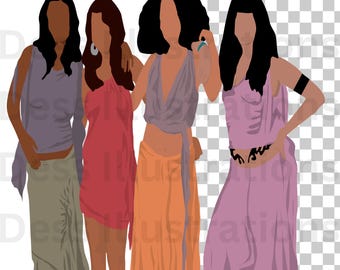 Freundinnen Tv Show Clipart, DIGITAL DOWNLOAD, 90er Jahre Classic Tv, Frauen Illustration, Schwarz Classic Tv Show Png, Geschenk für Freund