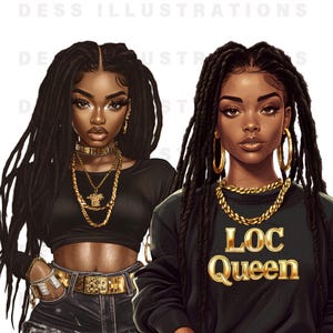 Black Women with Locs PNG Art,  Digital Download, Melanin Black Girl, African American Clipart, High Quality, Dread Loc Women