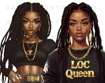 Arte PNG de mujeres negras con rastas, descarga digital, chica negra con melanina, clipart afroamericana, alta calidad, mujeres con rastas